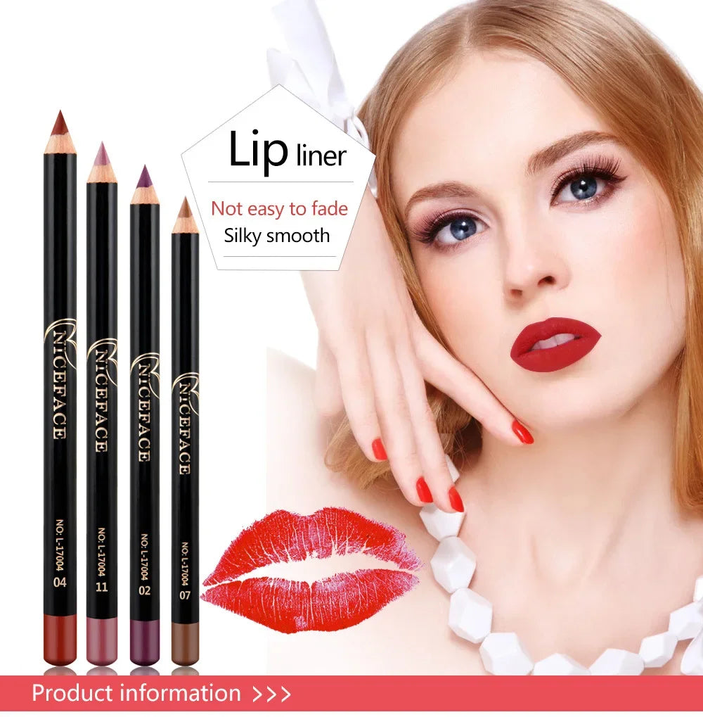 Professional 12 Color Wood Lip liner Waterproof Lady Charming Lip Liner Soft Pencil Makeup Women's Long Lasting Cosmetic Tool