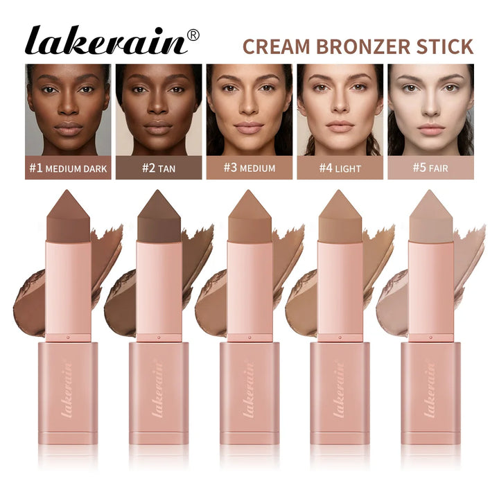 Lakerain Bronzer Cream Stick 3D Makeup Effect Improve Fine Lines Brightening & Grooming 2 IN 1 Bronzer Cream for All Skin Types