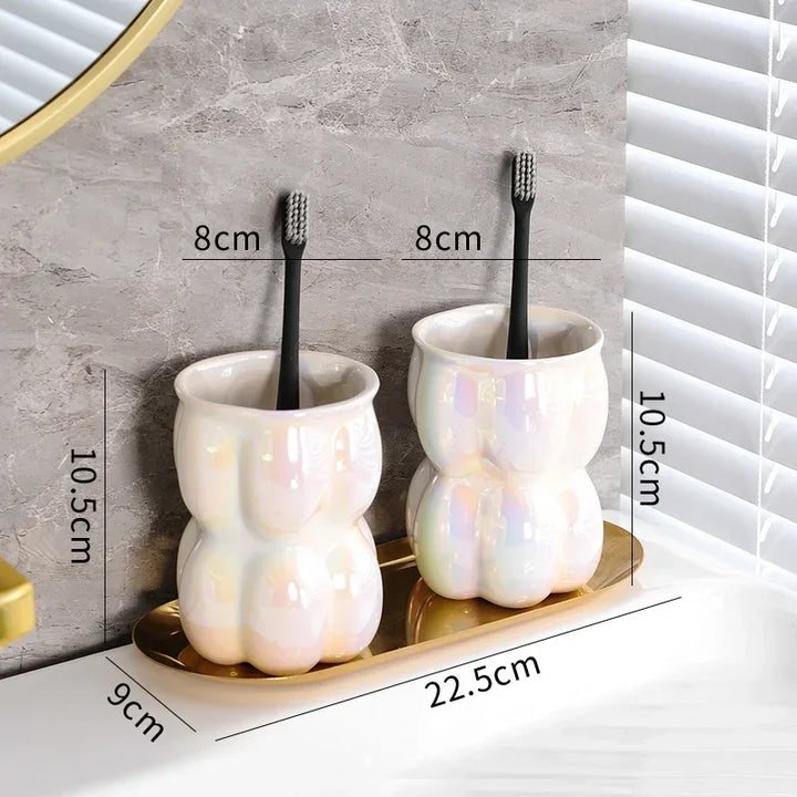 Luxury Bathroom Decor Set Ceramic Mouthwash Cup Lotion Bottle Sub Bottling Shower Gel Shampoo Bottle Bathroom Accessories Set