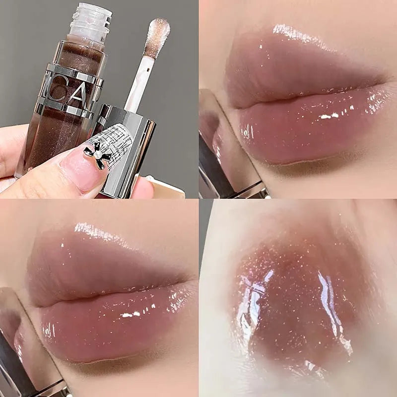 Peach Pink Jelly Water Light Glass Gloss Lip Gloss Lasting Non-stick Waterproof Lip Plumping Moisturizing Lipgloss Korean Makeup