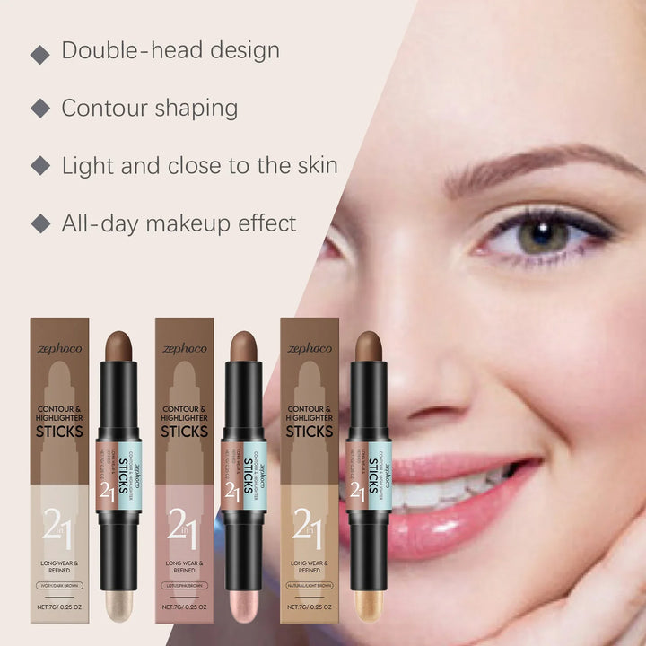 Contour Stick Dual Ended Stick Highlighter Easy Blend Travel Friendly Long Lasting Natural Finish Oil Lightweight Coverage