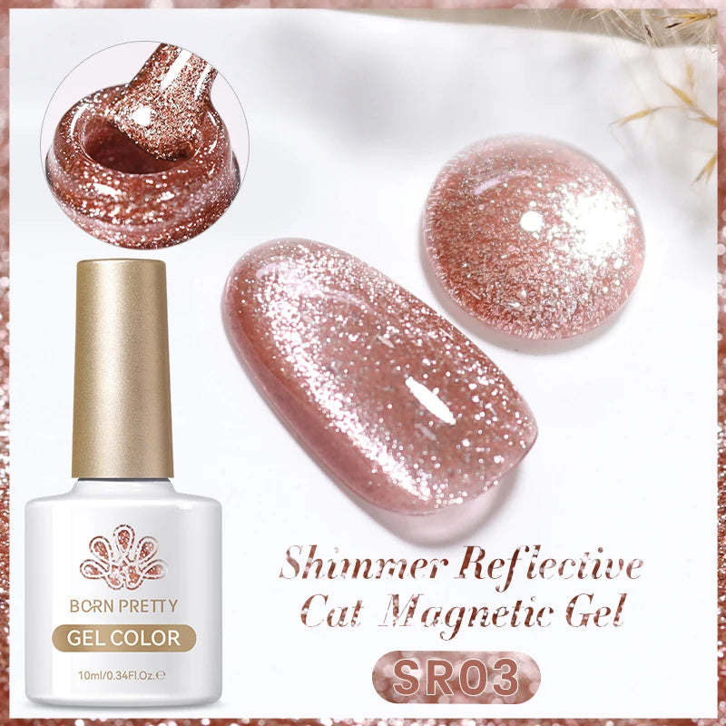 BORN PRETTY Sparkling Glass Bead Cat Magnetic Gel Nail Polish Flash White Spar Red Color Semi Permanent Soak Off UV Gel Varnish