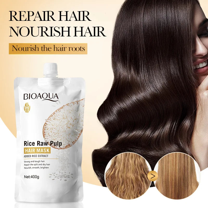 400g Rice Puree Hair Mask, Penetrates the Hair Core, Replenishes Hair Nutrients, Repairs Damaged Cuticles, and Improves Dryness, Split Ends, Frizz, and Other Hair Damage Caused by Blow-Drying, Ironing, and Dyeing.