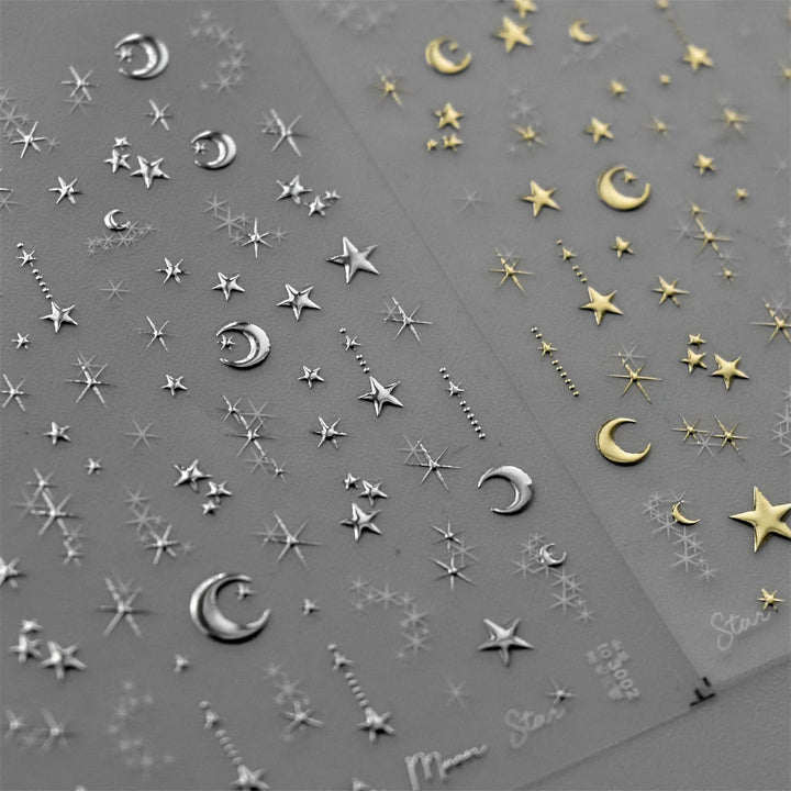 1PC 5D Korean Bronzing Nail Stickers Japanese Gold Silver Star Moon Luxury DIY Nail Art Decoration Decals Manicure Accessories