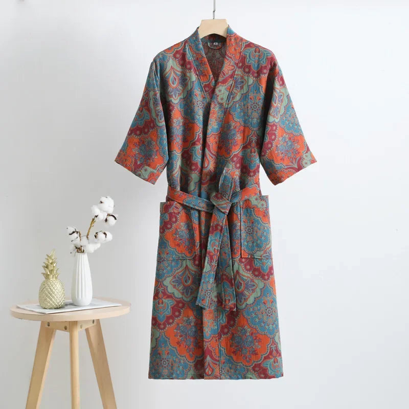 Cotton Printed Women's Bathrobe for Spring and Autumn Pajamas Home Clothing Multi Colors Quick Drying Bathrobes Female