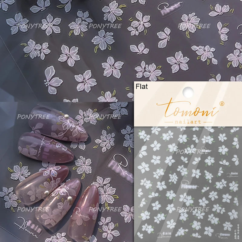 Flowers Blooming Cherry Blossom Sakura Living Peach Branch 5D Soft Relief Spring Adhesive Nail Art Sticker Chic Manicure Decals