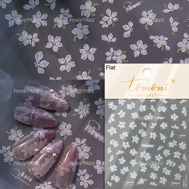 Flowers Blooming Cherry Blossom Sakura Living Peach Branch 5D Soft Relief Spring Adhesive Nail Art Sticker Chic Manicure Decals
