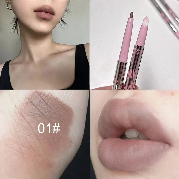 Nude Lip Liner with Lip Brush Cappuvini Korean Style Lip Makeup Long Last Velvet Matte Lipstick