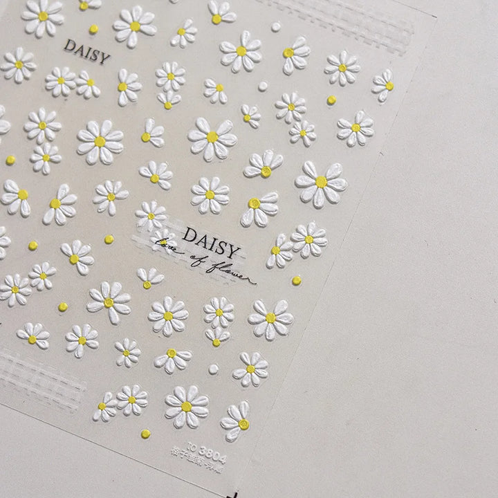 1Sheet 5D Soft Embossed Relief Nail Stickers Cute Daisies Self Adhesive Slider Stickers Press On Nails DIY Japanese Nail Art Dec