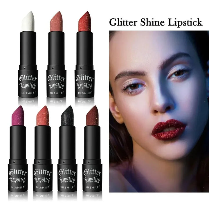 7 Colors Diamond Matte Lipstick Non-stick Cup Flash Lasting Pearlescent Metallic Lipstick Dark Black Lipgloss Women Lips Makeup