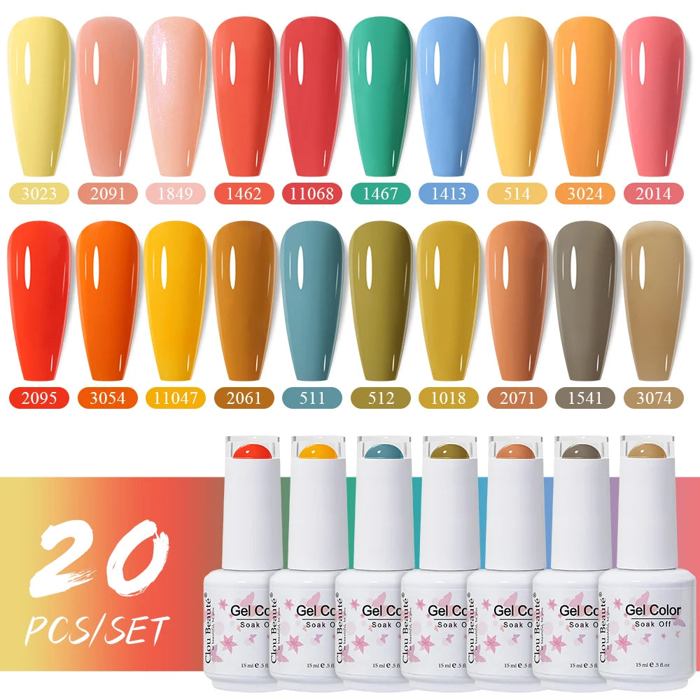 Clou Beaute 10/12/20/24pcs Gel Nail Polish Set Color 15ml White Glass Bottle Nail Art Kit Semi Permanent Gellack Nail Varnish
