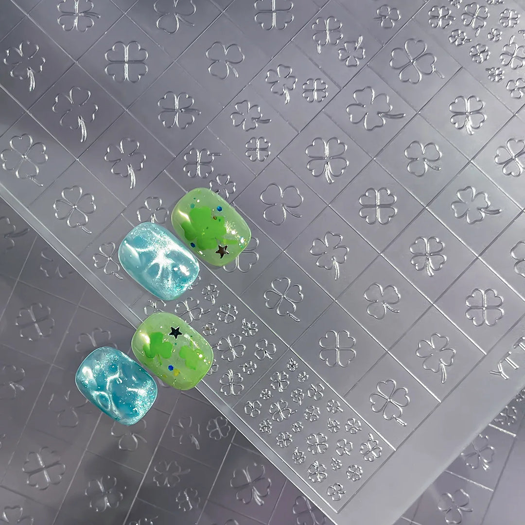 3D Checkered Transparent Spray-painted Nail Art Accessories Sticker French Line Heart-shaped Butterfly Nail Decorations Stickers