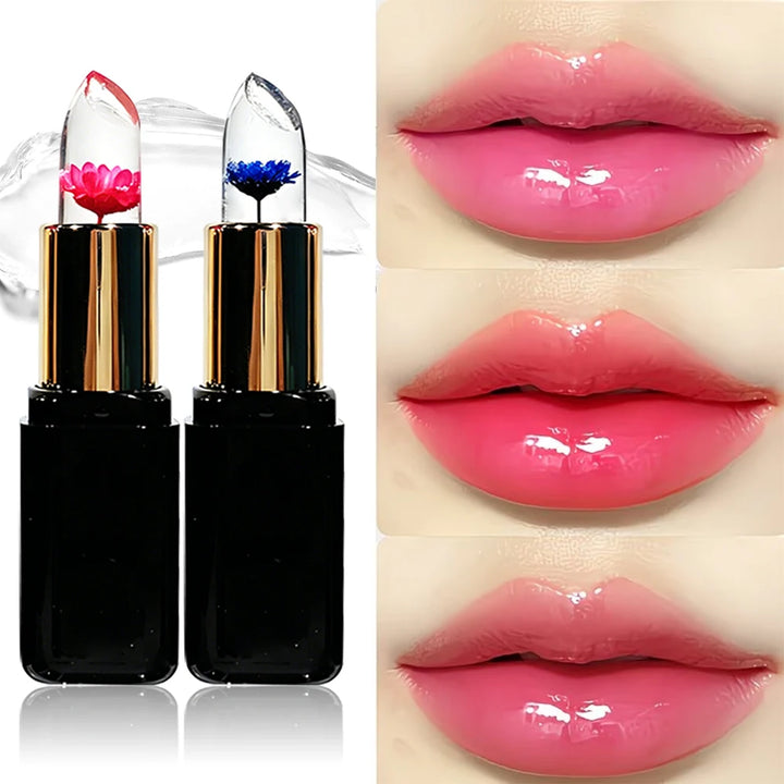 HISYI Crystal Color Changing Petal Lipstick, Jelly Lip Balm, Moisturizing Long Lasting Non-Stick Cup Glossy Lip Makeup for Women