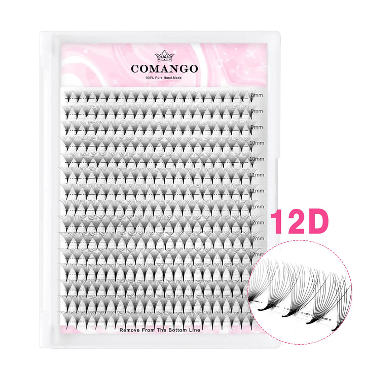 CoMango Premade Volume Fans Sharp Narrow Stem Russian Eyelash Extension Mink Eyelash Extension All Size False Lashes Tray