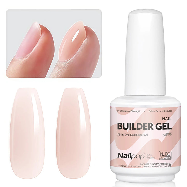 Nailpop Builder Nail Gel 4 Colors Base Coat Strengthener Thickening Extension Rhinestone Glue Gel Polish Brush in Bottle 15ml