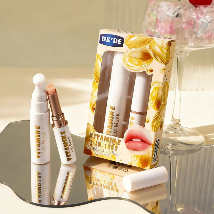 Dk'De Lip Balm+Lip Mask 2in1 Set |   Moisturizing, Soothing, and Long-Lasting Hydration |   3 Colors Available for Selection |   Night Repair Lip Wrinkle Reduction |   Daytime Lip Care to Prevent Chapped Lips