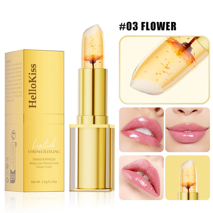 Temperature Color Changing Flower Lipstick Transparent Waterproof Moisturizing Crystal Jelly Pearlescent Lip Balm Cosmetic