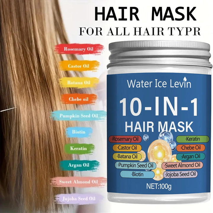 10-in-1 Hair Mask: Rosemary, Batana, Chebe, Argan, Pumpkin, Almond, Jojoba Oils For All Hair Types. Keratin Enriched.