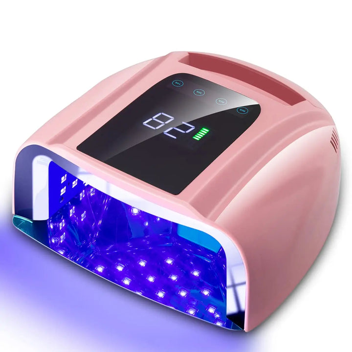 96W Cordless UV LED Nail Lamp with Auto Sensor, Removable Stainless Steel Bottom for Quick Dry Fingernails and Toenails in Pink