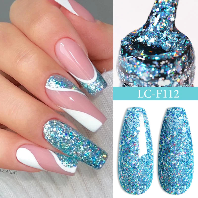 LILYCUTE 7ML Pink Glitter Nail Gel Polish Nude Natural Long Lasting Manicure Soak Off UV LED Nail Art Base Top Coat Gel Varnish