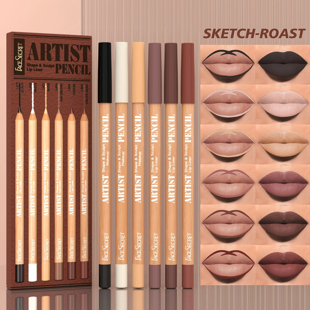 [Velvet Matte Lip Liner] 6pcs Long-Lasting Velvet Matte Lip Liner Pencils Set | Non-Drying & Perfect for Lining & Filling Lips