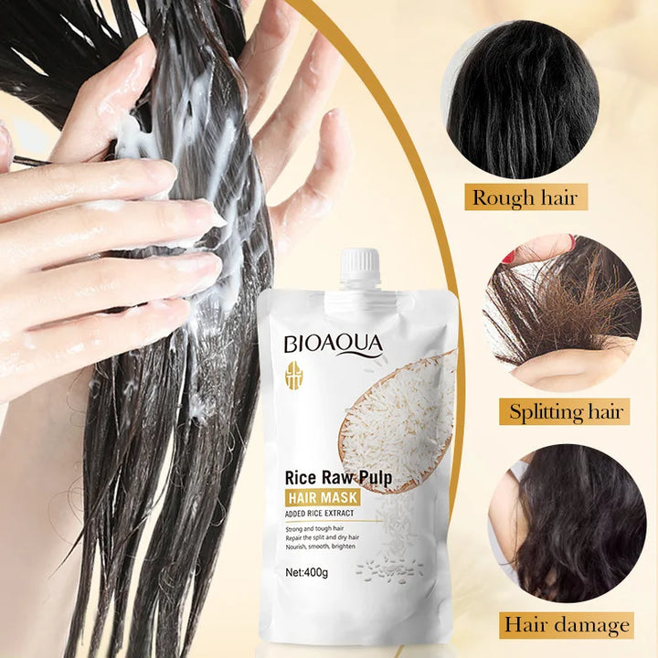 400g Rice Puree Hair Mask, Penetrates the Hair Core, Replenishes Hair Nutrients, Repairs Damaged Cuticles, and Improves Dryness, Split Ends, Frizz, and Other Hair Damage Caused by Blow-Drying, Ironing, and Dyeing.