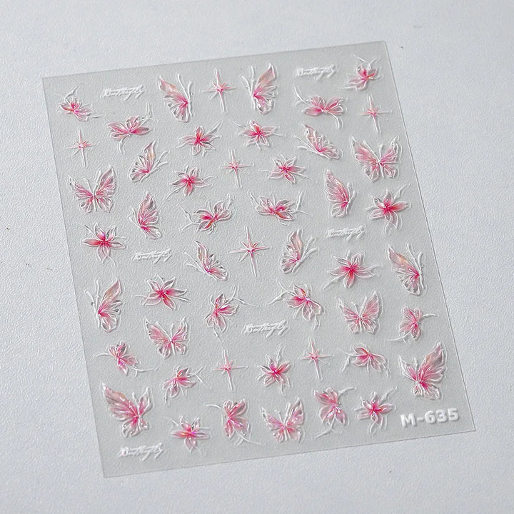 5D Butterfly Nail Stickers Sparkling Jelly Butterfly Nail Art Sticker Decorations Decals DIY Self Adhesive Slider Manicure Parts
