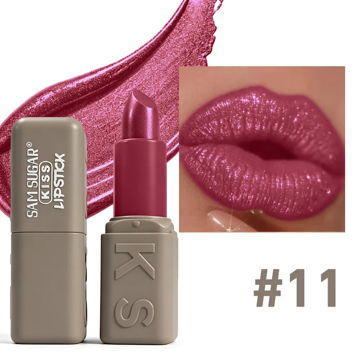 12 Colors Velvet Pearl Shimmer Lipstick, Metallic Sparkle Glitter Lip Makeup, Long Lasting Moisturizing Matte Lipstick