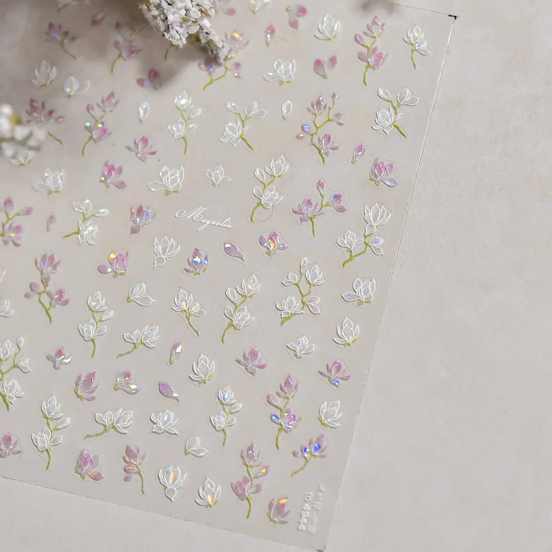 Lace Garden Bowknot Bow Tie Rose Flower Petal Pearl Irregular Border Self Adhesive 5D Nail Art Decoration Sticker Manicure Decal
