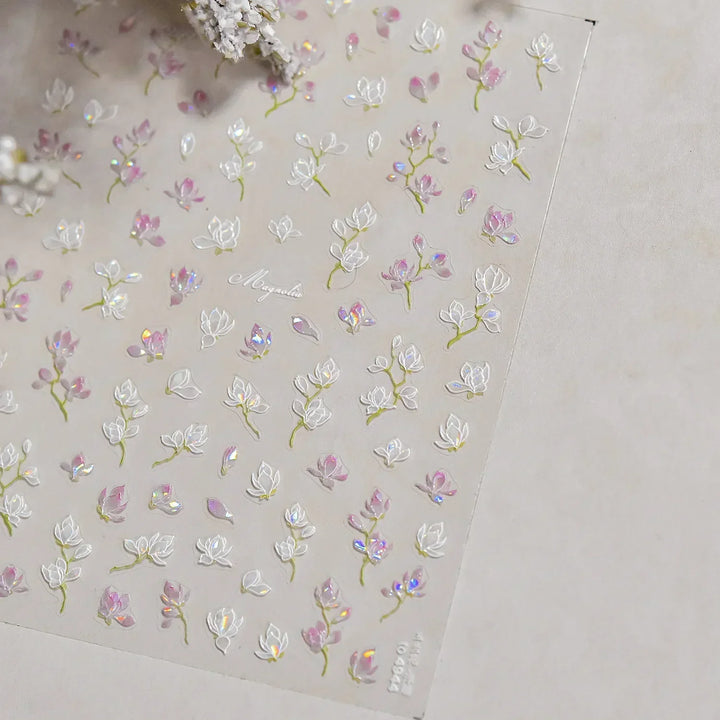 Lace Garden Bowknot Bow Tie Rose Flower Petal Pearl Irregular Border Self Adhesive 5D Nail Art Decoration Sticker Manicure Decal