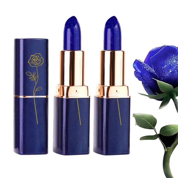 1/2PCS Magic Discoloration Blue-Rose Lipstick, Shimmer Color Changing Blue Lipstick Long-Lasting Moisturizing Lip Balm For Women