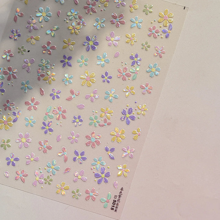 1Sheet 5D Soft Embossed Relief Nail Stickers Cute Daisies Self Adhesive Slider Stickers Press On Nails DIY Japanese Nail Art Dec
