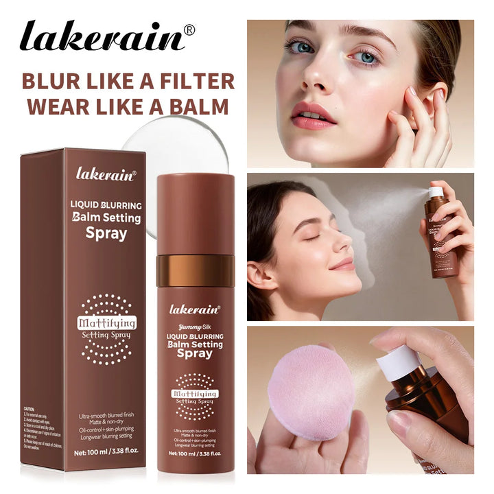 Lakerain Liquid Blurring Balm Setting Spray Long Lasting Moisturizing Repairing Oil Control Matte Blurred Finish Setting Spray