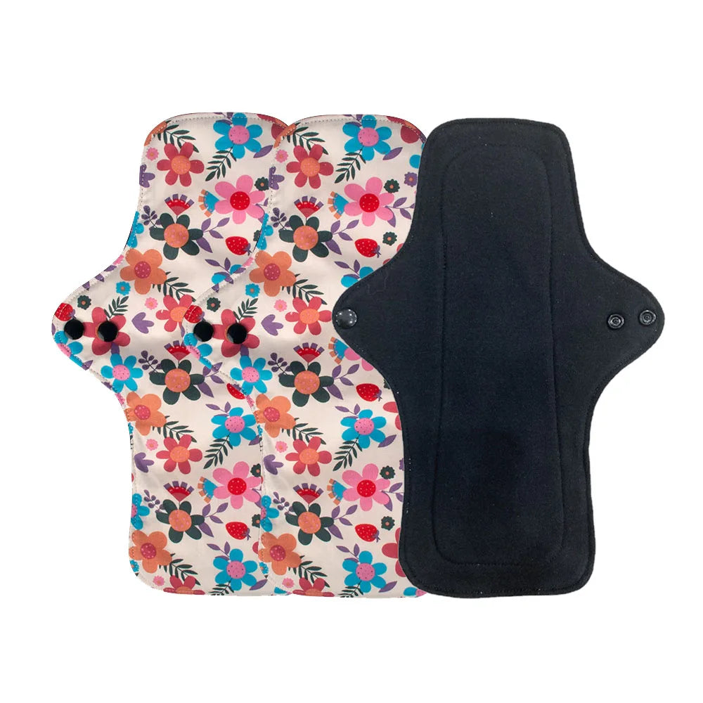 3PCS Washable Cotton Menstrual Pad Reusable Printed Maternal Sanitary Napkin Breathable Soft Care Pad 30cm 26cm 20cm to Choose