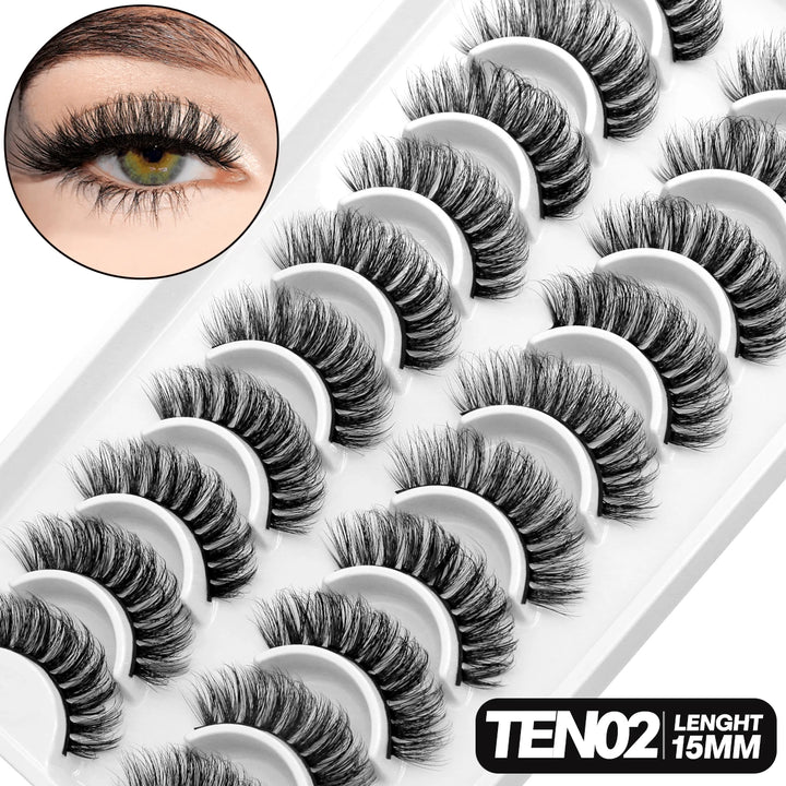 GROINNEYA 5/10 pairs 3D Mink Lashes Faux Mink Fluffy Lash Soft Full Thick Wispy Eyelash Dramatic False Eyelashes Makeup