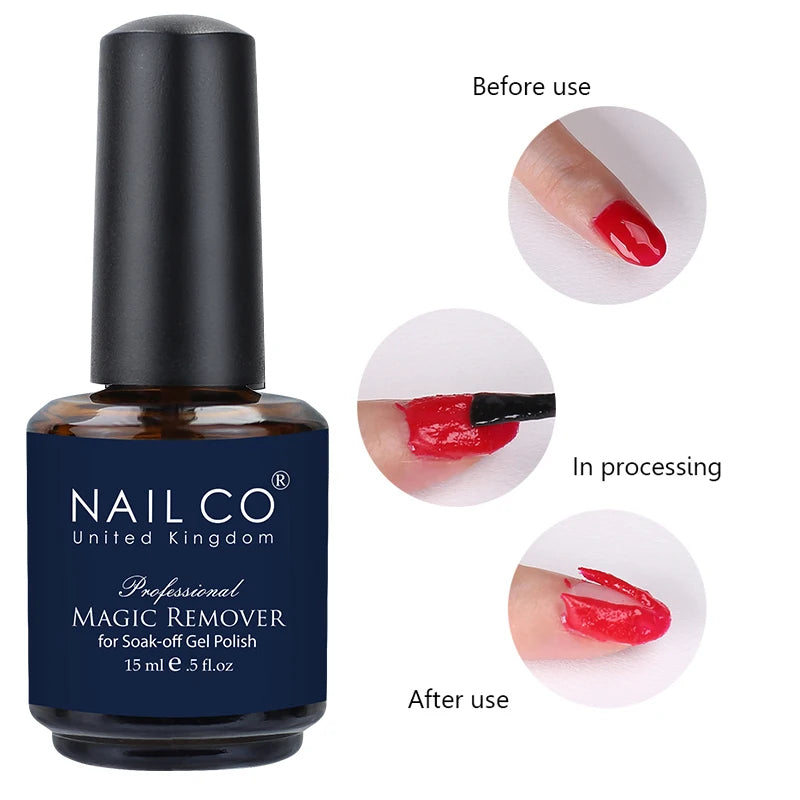 NAILCO 15ml Hema TPO Free No Wipe Top Base Coat Set Art Design Gel Nail Primer Soak Off UV Gel Nail Varnish Nail Remover Gel Kit