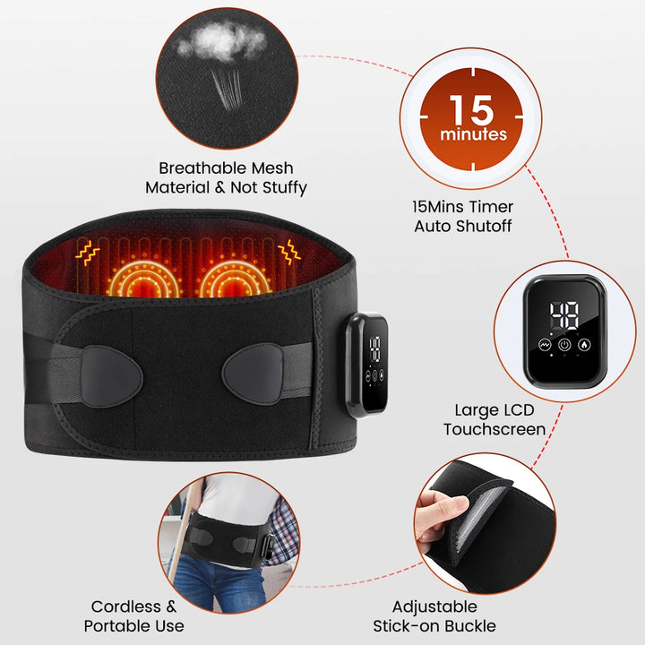 Heated Waist Belt 3 Levels Heated Vibration Massage Lumbar Support Brace Waist Massage Belt Heating Pad for Women Menstrual