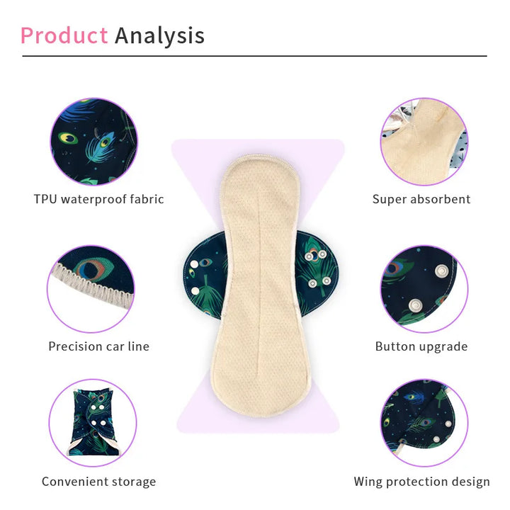 2Pcs Washable Menstrual Pad Panty Liner Reusable Cloth Sanitary pad Hygienic and Soft Cotton Mesh Menstrual Accessories