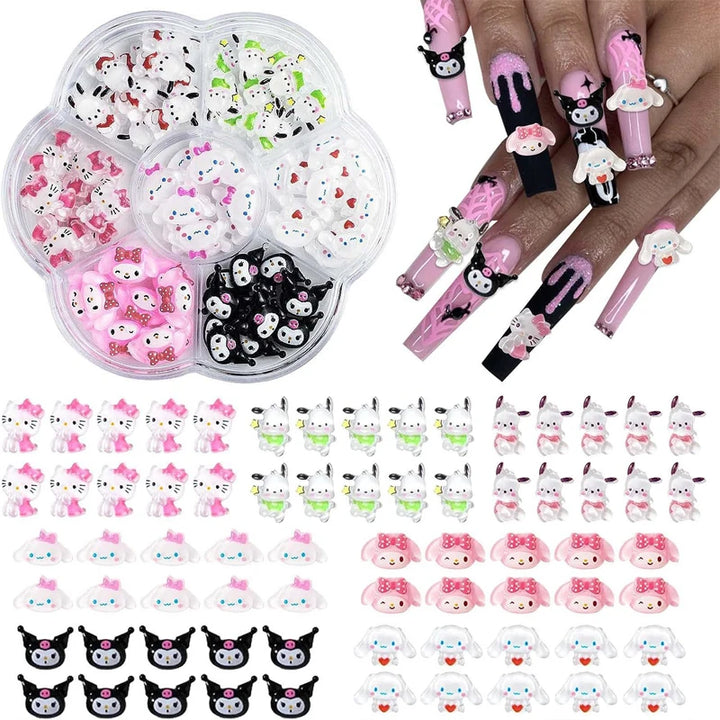 3D Cute Sanrio Family Series Nail Art Jewelry Decor Cartoon Hello Kitty Kuromi Nail Charms Rhinestone Gems Ornament Accessories