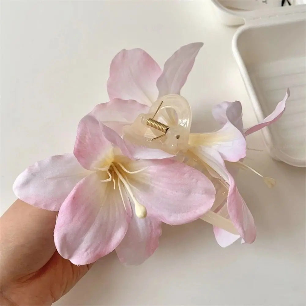 Fashion Purple Lily Flower Hair Shark Clip Super Fairy Plastic Hair Clips Head Plate Hair Accessories