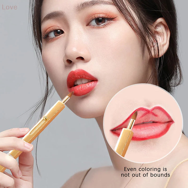 [L&P]Portable Soft Retractable Lip Brush Double Head Makeup Brush With Cover For Lipstick And Concealer Beauty