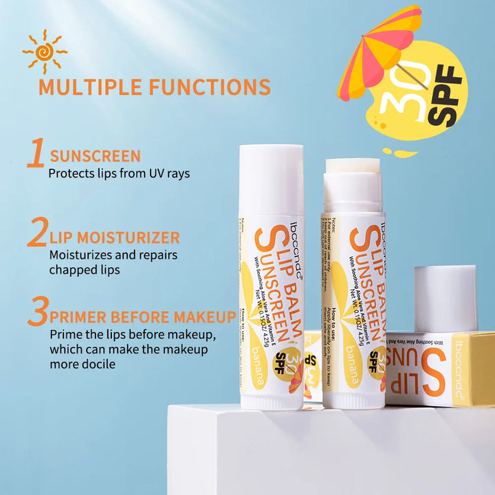 1 Piece Sunscreen Lip Balm SPF 30 UVA Protection Lips Moisturizer Watermelon Coconut Banana Flavor Colorless Lipstick Sun Care