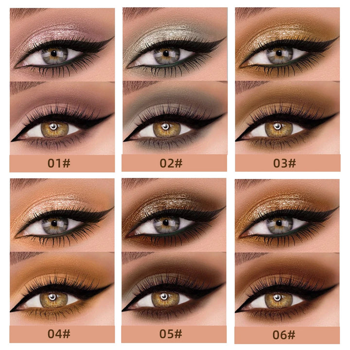 QIBEST Double Head Glitter Matte Eye shadow Stick Makeup Sets Long Lasting Shimmer 2 In 1 Liquid Eyeshadow Cosmetic Sets 6 Color