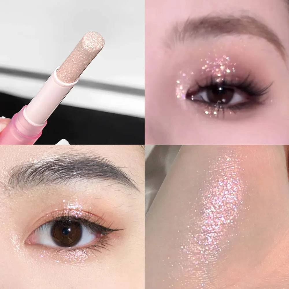 LUCKGO Jelly Eyeshadow Stick Eye Shadow Pen, Waterproof Sweatproof, Not Easy to Break, Pearlescent, Fine Shiny, Lazy Eyeshadow