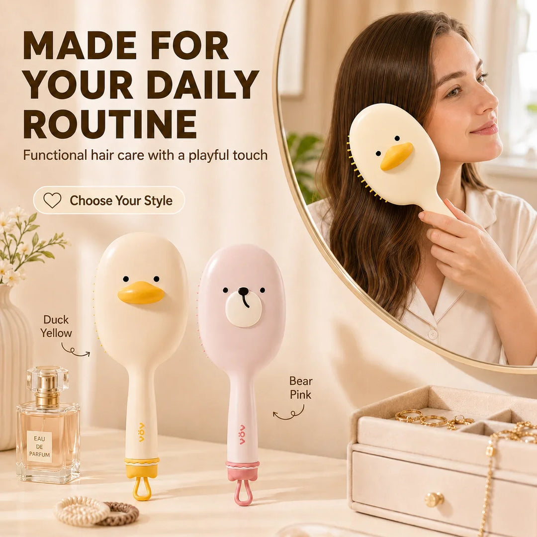 Cute Air Cushion Hair Brush with Built-in Cleaning Brush, Detangling Paddle Brush with Scalp Massage Tips for Women Long Hair