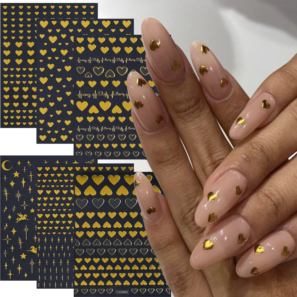 4/6Sheet/Kit Holographic Rainbow Love Heart Nail Sticker 3D Laser Heart Nail Decal Self-Adhesive Love Heart Manicure Slider &*&