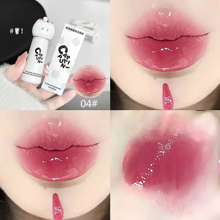 CAPPUVINI Cute Cat Water Mirror Lip Gloss Lasting Moisturizing Rose Apricot Pink Tint Lip Glaze Nude Lipstick Korean Makeup Girl