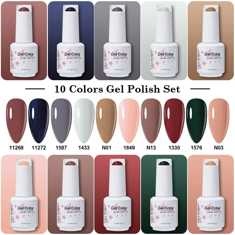 Clou Beaute 10/12/20/24pcs Gel Nail Polish Set Color 15ml White Glass Bottle Nail Art Kit Semi Permanent Gellack Nail Varnish