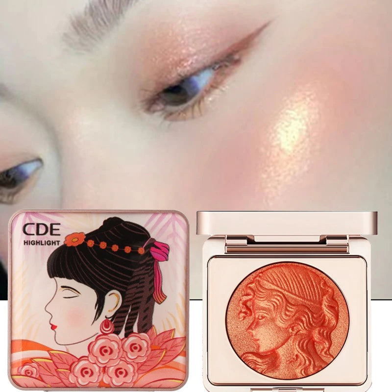 3D Orange Highlighter Embossed Blush Palette Long-Lasting Shimmer Powder Pink Coral Rouged For Cheeks Eyes Smooth Cosmetics