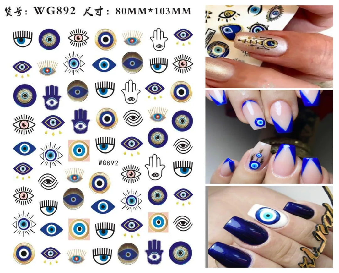 Nail Art Stickers Water Decals Eyes Stripe Nail Art Decorations for Manicure Accessories Press on Nails Foil Stickers and Decals